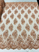 Floral Cluster Bead Fabric - Blush Peach - Sold By The Yard - Embroidered Flower Beaded Fabric