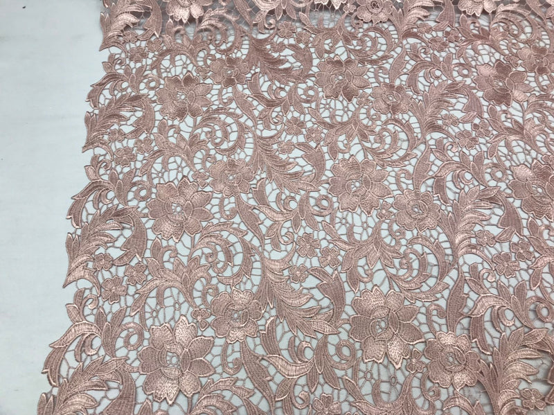 Guipure Lace Fabric Blush Rose - Embroidered Floral Bridal Lace Guipure Wedding Dress By The Yard