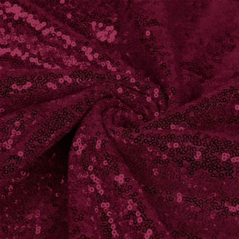 Mini Glitz Sequins - Burgundy - Stretch Shiny Sequins Mesh Fabric Sold By The Yard