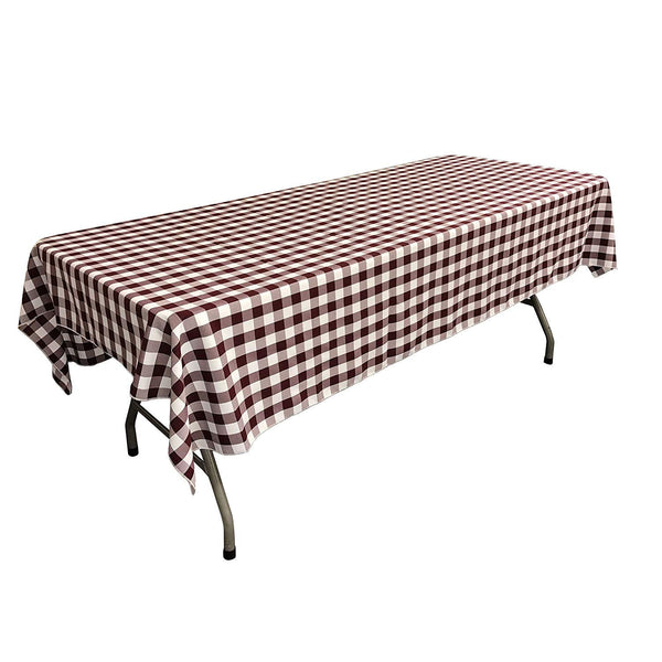 60" Rectangular Checkered Tablecloth (Burgundy/White) Linen Checkered Tablecloth