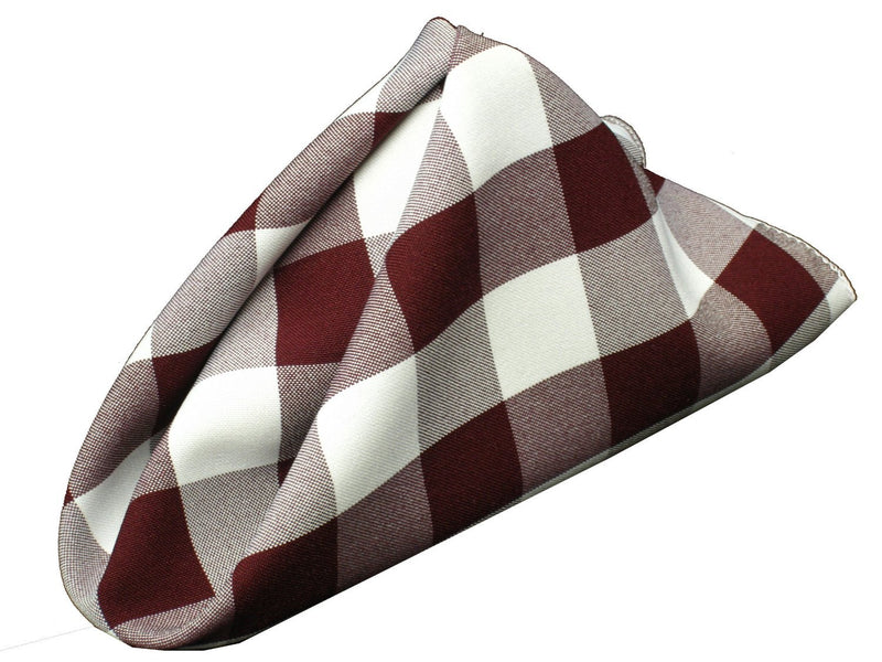 Checkered Napkins - Burgundy - 15-Inch Polyester Napkins (1-Dozen) Checkered Napkins