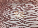 4 Way Stretch - Rose Gold - Vines Design Sequins Fabric Embroidered On Mesh Sold By The Yard