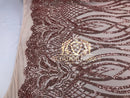 4 Way Stretch - Rose Gold - Vines Design Sequins Fabric Embroidered On Mesh Sold By The Yard