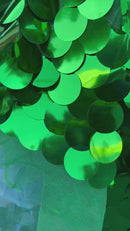 Jumbo 1.5" Circle Sequins - Green - Jumbo Sequins On Mesh Fabric Sold By The Yard