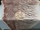 4 Way Stretch - Rose Gold - Vines Design Sequins Fabric Embroidered On Mesh Sold By The Yard