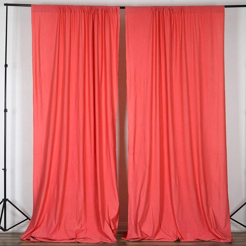5 Feet x 10 Feet - Coral - Polyester Poplin Backdrop Drape Curtains, Photography Event Decor 1 Pair
