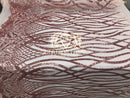 4 Way Stretch - Rose Gold - Vines Design Sequins Fabric Embroidered On Mesh Sold By The Yard