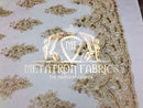 Lace Fabric - Champagne - Corded Flowers Embroidery With Sequins On Mesh Sold By The Yard