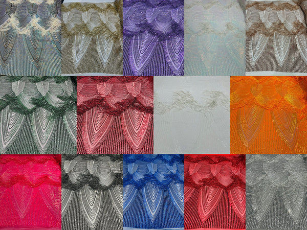 Fringe Sequins - Dangle 4 Way Stretch Fancy Sequins Fabric Sold By The Yard