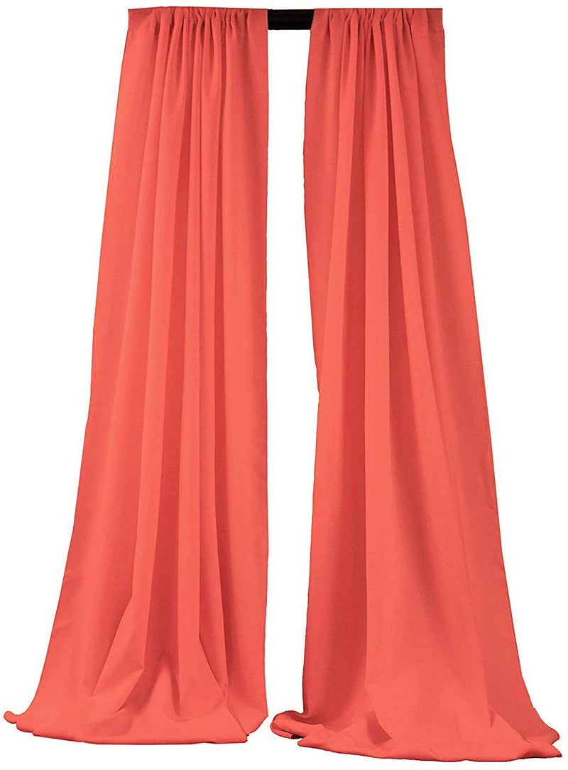 5 Feet x 10 Feet - Coral - Polyester Backdrop Drape Curtains, Polyester Poplin Backdrop 1 Pair