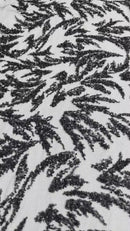 Leaf Plant Cluster Design Fabric - Black - Beaded Embroidered Leaves Design on Lace Mesh By Yard