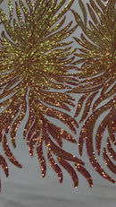 Angel Wing Sequin Design - Iridescent Orange - Wing Patterns Embroidered with Sequins on Mesh Sold By Yard