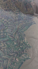 Clear Iridescent Sequin Fabric - 4 Way Stretch Embroidered Royalty Sequins Design Fabric By Yard