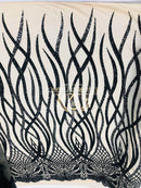 4 Way Stretch - Black - Vines Design Sequins Fabric Embroidered On Mesh Sold By The Yard