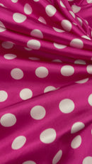 Polka Dot Satin Fabric - White on Hot Pink - 3/4" Inch Super Soft Silky Satin Polka Dot Fabric Sold By Yard