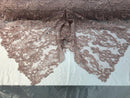 Floral - Dusty Rose - Embroided Lace Fabric Damask Pattern - Beautiful Fabrics Sold by The Yard
