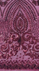 Geometric Pattern Sequins - Burgundy - 4 Way Stretch Colorful Shine Designer Sequins By Yard