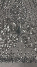 Geometric Pattern Sequins - Silver - 4 Way Stretch Colorful Shine Designer Sequins By Yard