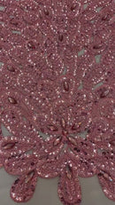 3D Beaded Peacock Feathers - Pink - Vegas Design Embroidered Sequins and Beads On a Mesh Lace Fabric (Choose The Panels)