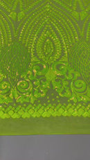 Geometric Pattern Sequins - Lime Green - 4 Way Stretch Colorful Shine Designer Sequins By Yard