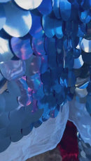 Jumbo 1.5" Circle Sequins - Blue - Jumbo Sequins On Mesh Fabric Sold By The Yard