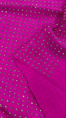 Solid Color Rhinestone Fabric - Hot Pink - 4 Way Stretch Soft Solid Color Fabric with Crystal Stones Sold By Yard