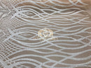 4 Way Stretch - White - Vines Design Sequins Fabric Embroidered On Nude Mesh Sold By The Yard