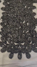 3D Beaded Peacock Feathers - Black - Vegas Design Embroidered Sequins and Beads On a Mesh Lace Fabric (Choose The Panels)