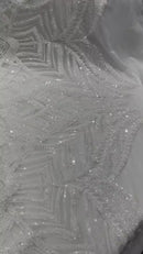 White - 4 Way Stretch Embroidered Royalty Sequins Design Fabric By Yard