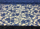 Beaded Floral - ROYAL BLUE - Luxury Wedding Bridal Embroidery Lace Fabric Sold By The Yard