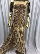 4 Way Stretch - Gold - Vines Design Sequins Fabric Embroidered On Mesh Sold By The Yard