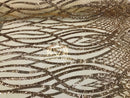4 Way Stretch - Gold - Vines Design Sequins Fabric Embroidered On Mesh Sold By The Yard