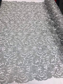 Guipure Lace Fabric - Grey - Embroidered Floral Bridal Lace Guipure Wedding Dress By The Yard