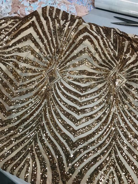 Gold sequin - Sequins 4 Way Stretch Fabric Embroidered On Mesh 3 Yard 1/2