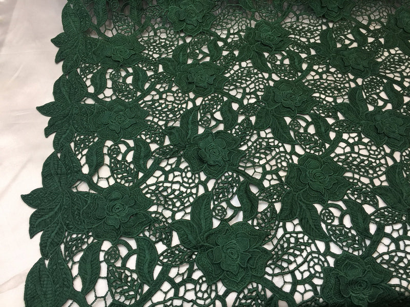 Guipure Lace Fabric - Hunter Green - Embroidered Bridal Wedding Dress Design Sold By The Yard