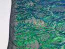 4 Way Stretch - Blue/Green - Triangle Lines Design Sequins Fabric Embroidered Mesh Sold By The Yard
