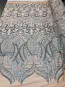 4 Way Stretch Hologram Royalty Design Sequin On Mesh for Fancy Dress/Prom/Gown (7 Different Colors)