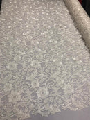 Guipure Lace Fabric - Ivory - Embroidered Floral Bridal Lace Guipure Wedding Dress By The Yard