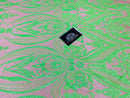 Big Damask Sequins Fabric - Neon Green - 4 Way Stretch Damask Sequins Design Fabric By Yard