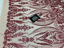 Big Damask Sequins Fabric - Dusty Rose - 4 Way Stretch Damask Sequins Design Fabric By Yard