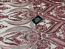 Big Damask Sequins Fabric - Dusty Rose - 4 Way Stretch Damask Sequins Design Fabric By Yard