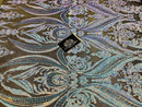 Big Damask Sequins Fabric - Iridescent Blue - 4 Way Stretch Damask Sequins Design Fabric By Yard
