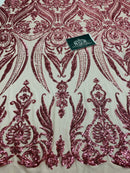 Big Damask Sequins Fabric - Dusty Rose - 4 Way Stretch Damask Sequins Design Fabric By Yard