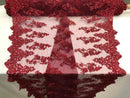 Beaded Bridal Lace - Burgundy - Sold By The Yard Floral Embroidered Sequins Wedding Fabric