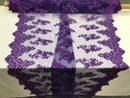 Beaded Bridal Lace - Purple - Sold By The Yard Floral Embroidered Sequins Wedding Fabric