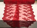Beaded Bridal Lace - Red - Sold By The Yard Floral Embroidered Sequins Wedding Fabric