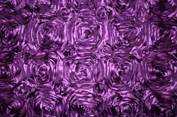 Satin Rosette Fabric - Purple - 3D Rosette Satin Floral Fabric Sold By Yard