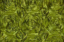 Satin Rosette Fabric - Olive - 3D Rosette Satin Floral Fabric Sold By Yard