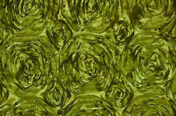 Satin Rosette Fabric - Olive - 3D Rosette Satin Floral Fabric Sold By Yard
