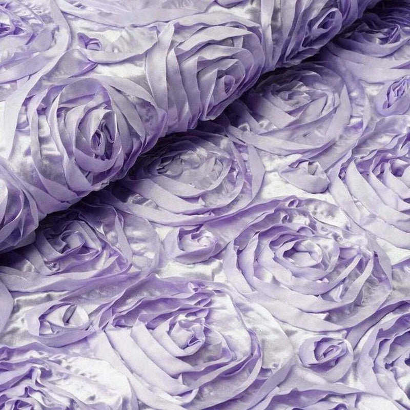 Satin Rosette Fabric - Lavender - 3D Rosette Satin Floral Fabric Sold By Yard